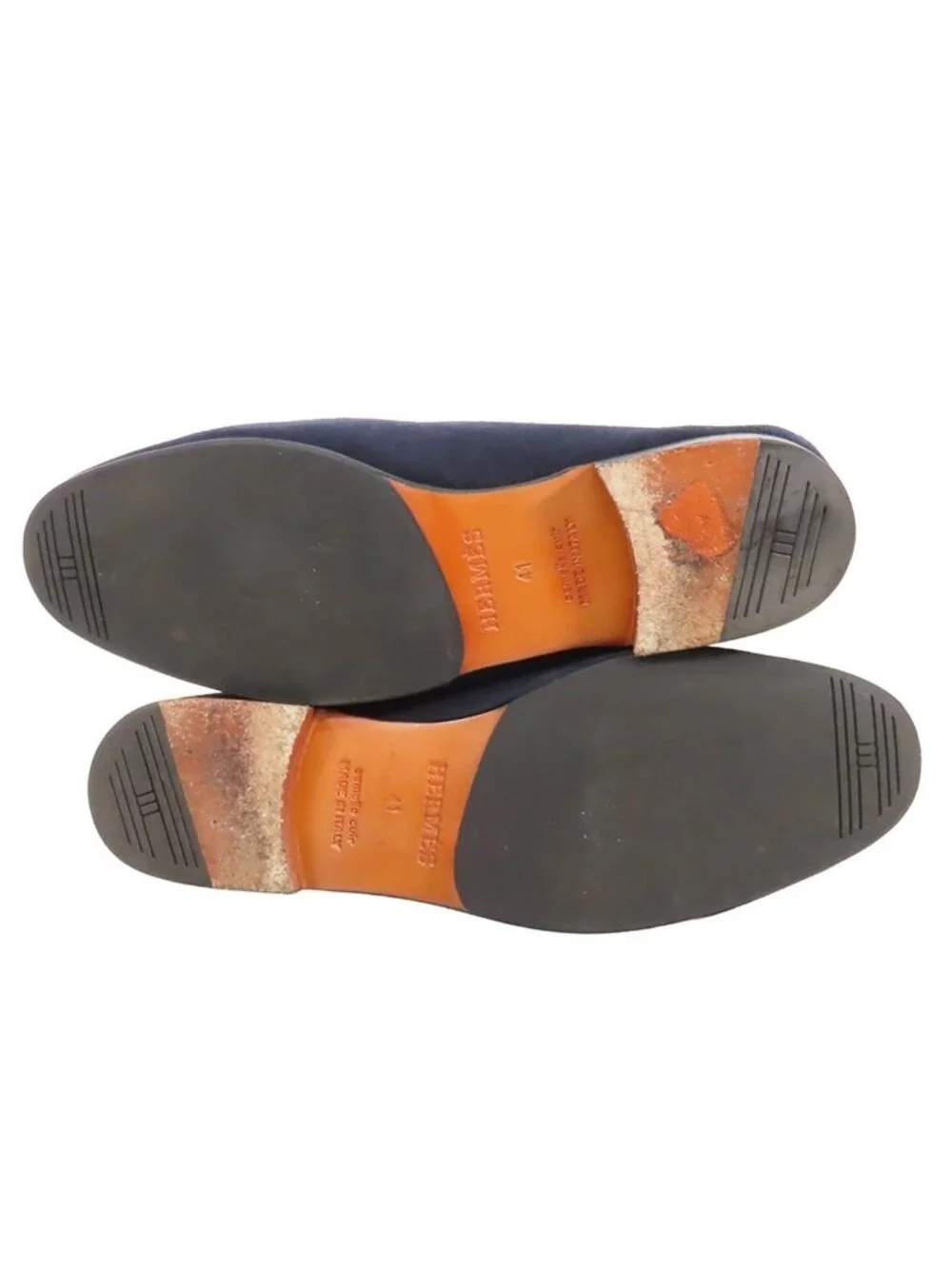 Hermes Slip on Navy Suede Perforated Loafers